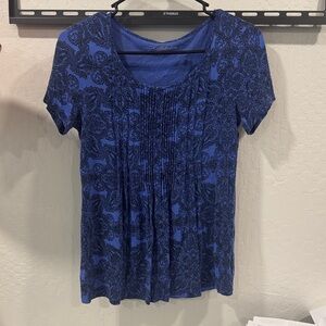 Croft & Barrow Women's Short Sleeve Blue Patterned Tee